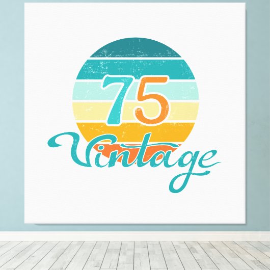 Retro Sunset 75 Vintage Distressed キャンバスプリント (インサイチュ (ウッドフロア))