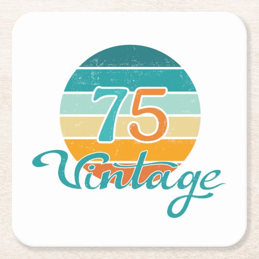 Retro Sunset 75 Vintage Distressed スクエアペーパーコースター (正面)