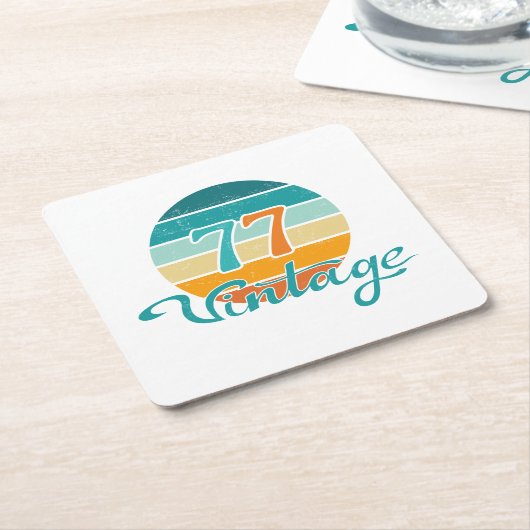 Retro Sunset 77 Vintage Distressed スクエアペーパーコースター (アングル)