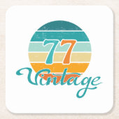 Retro Sunset 77 Vintage Distressed スクエアペーパーコースター (正面)