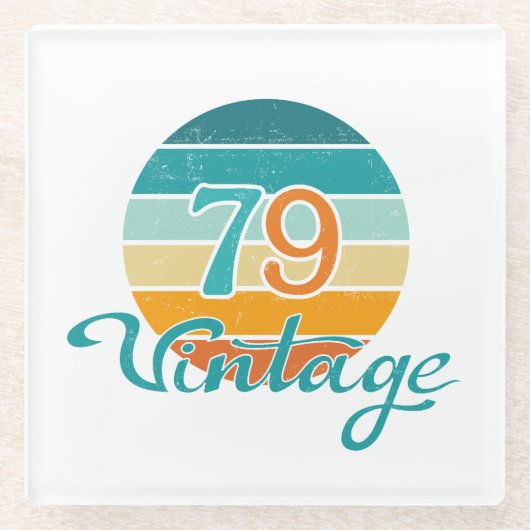 Retro Sunset 79 Vintage Distressed ガラスコースター (正面)