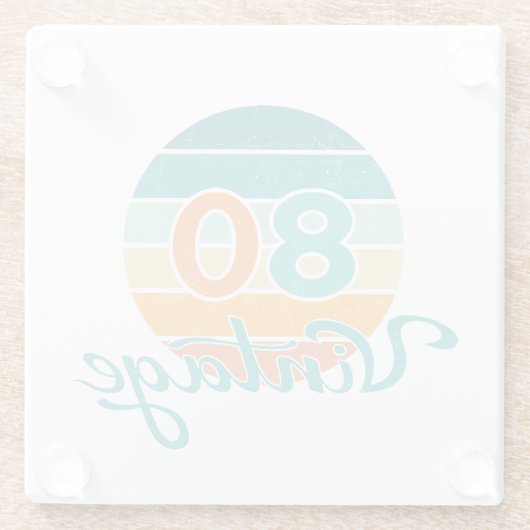 Retro Sunset 80 Vintage Distressed ガラスコースター (裏面)