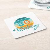 Retro Sunset 80 Vintage Distressed スクエアペーパーコースター (アングル)