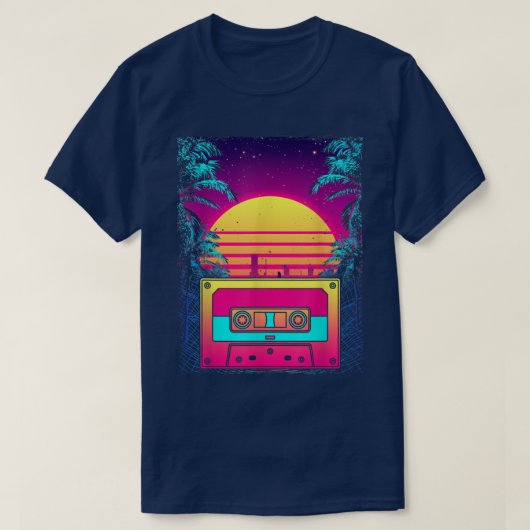 Retro Sunset 80s Art Cassette Synthwave Vaporwave  Tシャツ (デザイン正面)