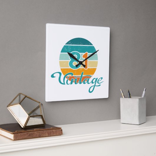 Retro Sunset 81 Vintage Distressed スクエア壁時計 (オフィス)