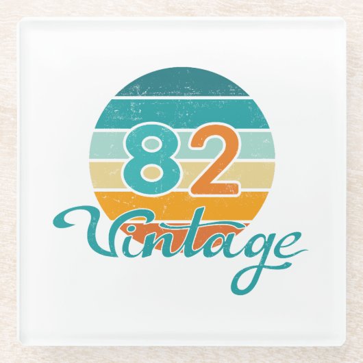 Retro Sunset 82 Vintage Distressed ガラスコースター (正面)