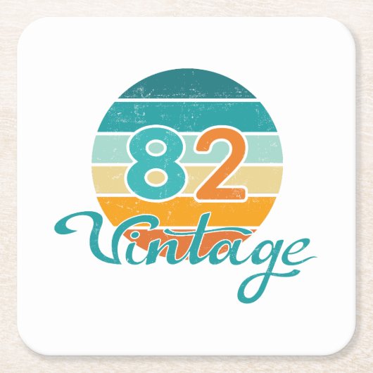 Retro Sunset 82 Vintage Distressed スクエアペーパーコースター (正面)