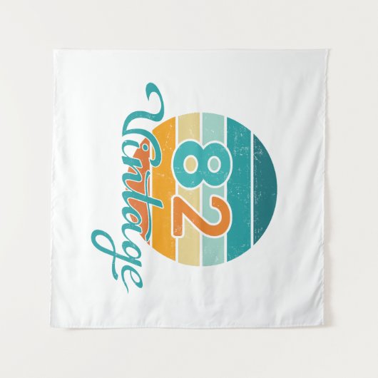 Retro Sunset 82 Vintage Distressed タペストリー (正面(横))