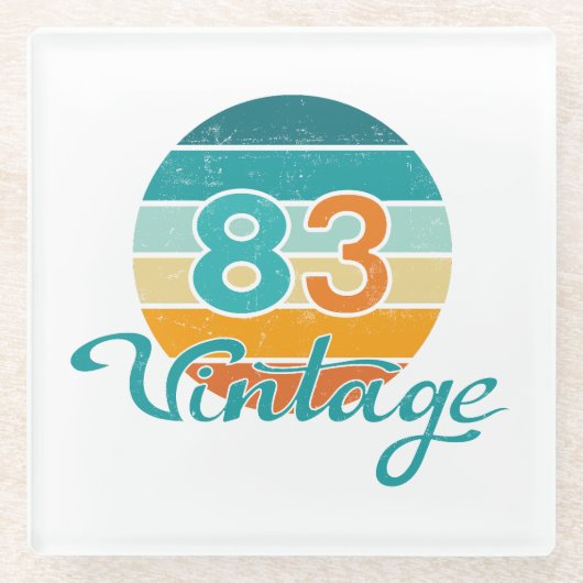 Retro Sunset 83 Vintage Distressed ガラスコースター (正面)