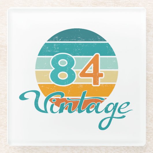 Retro Sunset 84 Vintage Distressed ガラスコースター (正面)