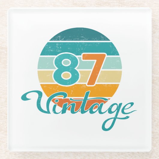Retro Sunset 87 Vintage Distressed ガラスコースター (正面)