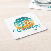 Retro Sunset 88 Vintage Distressed スクエアペーパーコースター (アングル)