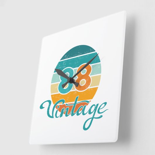 Retro Sunset 88 Vintage Distressed スクエア壁時計 (傾斜)