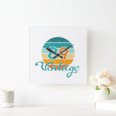 Retro Sunset 89 Vintage Distressed スクエア壁時計 (ホーム)