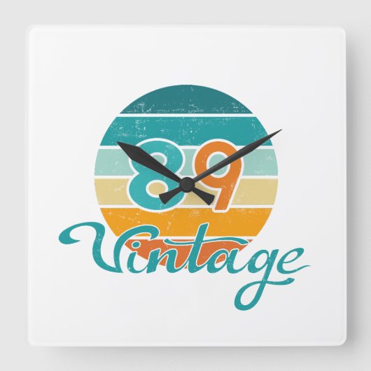Retro Sunset 89 Vintage Distressed スクエア壁時計 (正面)