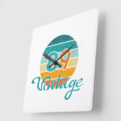 Retro Sunset 89 Vintage Distressed スクエア壁時計 (傾斜)