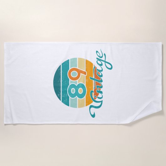 Retro Sunset 89 Vintage Distressed ビーチタオル (正面)