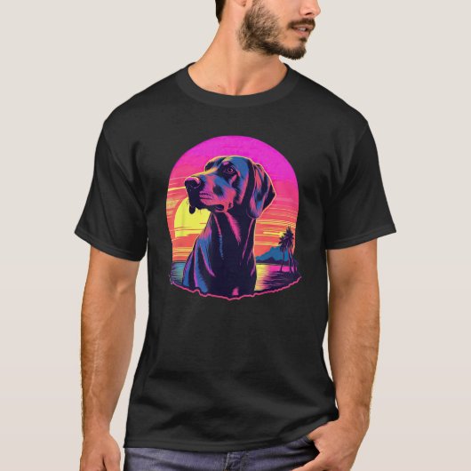 Retro Sunset American Foxhound Dog Tシャツ (正面)