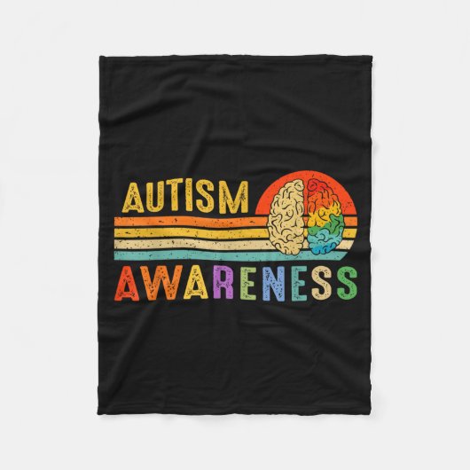 Retro Sunset Autism Awareness Neurodiversity Spect フリースブランケット (正面)