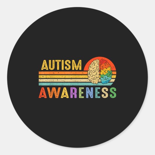 Retro Sunset Autism Awareness Neurodiversity Spect ラウンドシール (正面)