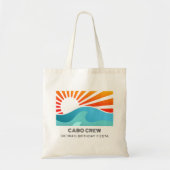 Retro Sunset Beach Custom Text Birthday Party Crew トートバッグ (正面)