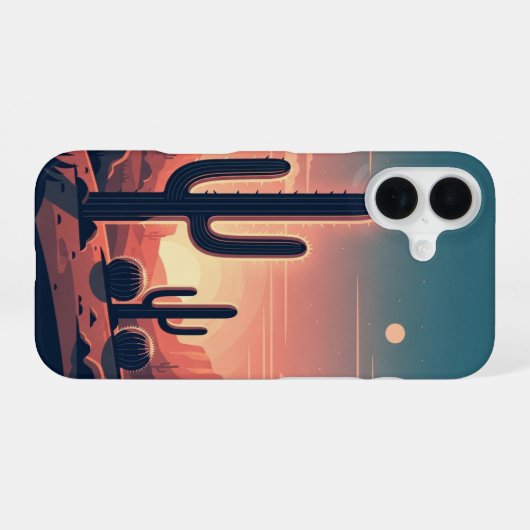 Retro Sunset Cacti iPhone 16ケース (裏面横)