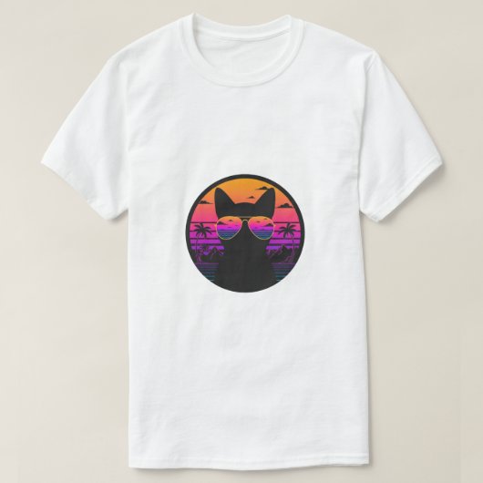 Retro Sunset Cat Aviator Sunglasses Vaporwave Tシャツ (デザイン正面)