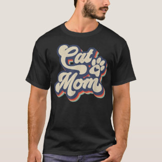Retro Sunset Cat Mom Cat Paw Cat Lover Women Vinta Tシャツ