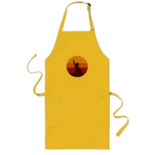 Retro Sunset Cat Silhouette | Vintage Aesthetic Ca ロングエプロン (正面)