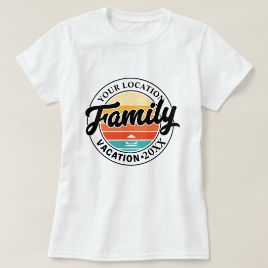 Retro Sunset Family Vacation; Custom Location  Tシャツ (デザイン正面)