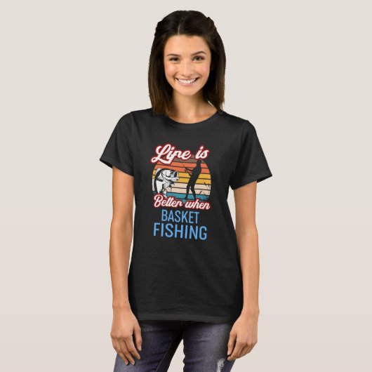 Retro Sunset Fishing  When Basket Fishing Tシャツ (正面フル)