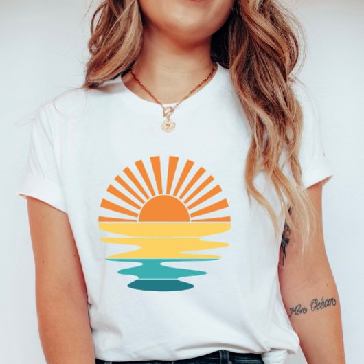 Retro Sunset Graphic, Women’s Summer Sun & Sea Tシャツ