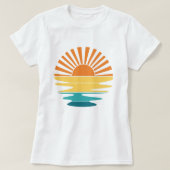 Retro Sunset Graphic, Women’s Summer Sun & Sea Tシャツ (デザイン正面)