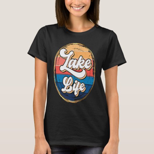 Retro Sunset Lake Life Men & Women Loves Camping S Tシャツ (正面)