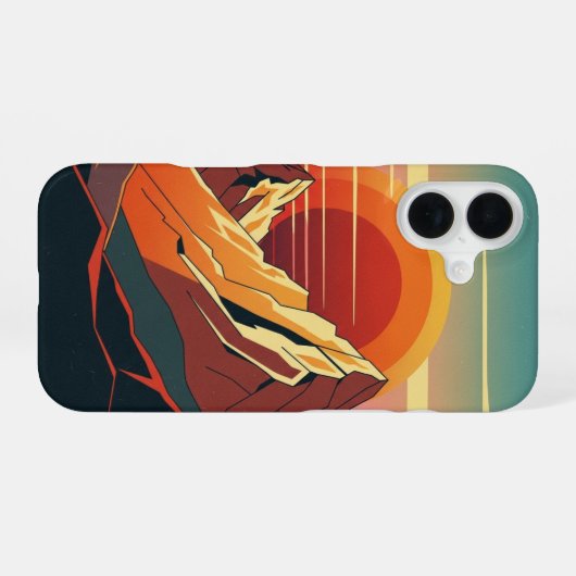 Retro Sunset Mountains iPhone 16ケース (裏面横)