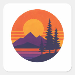 Retro Sunset Nature Vibes | Vintage 80s Aesthetic  スクエアシール