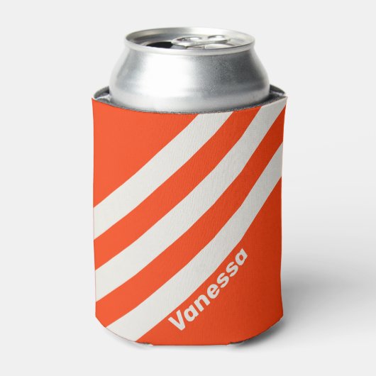 Retro Sunset Orange Three Stripes with Name 缶クーラー (缶正面)