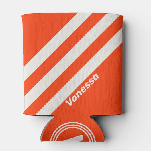 Retro Sunset Orange Three Stripes with Name 缶クーラー (裏面)