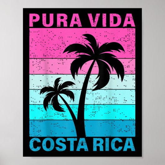 Retro Sunset Palm Tree Costa Rica Vacation Pura Vi ポスター (正面)