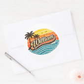 Retro Sunset Palm Tree Name Art – William ラウンドシール (封筒)