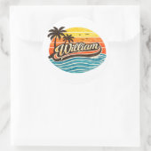 Retro Sunset Palm Tree Name Art – William ラウンドシール (バッグ)