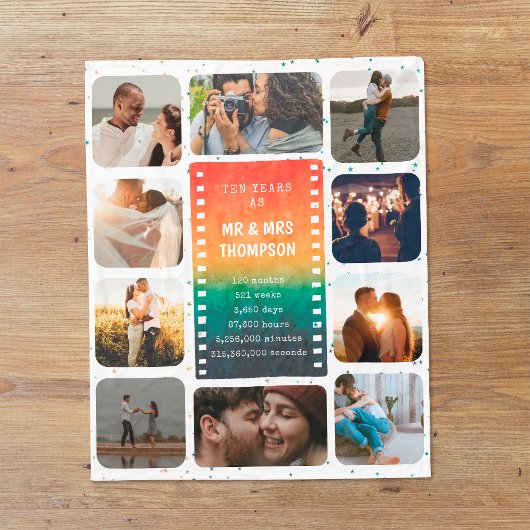 Retro Sunset Photo Mr and Mrs 10th Anniversary フリースブランケット