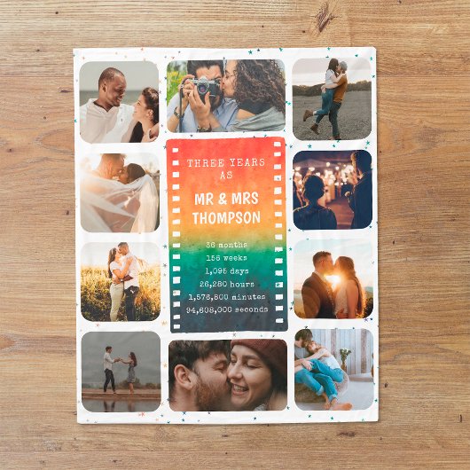 Retro Sunset Photo Mr and Mrs 3rd Anniversary フリースブランケット