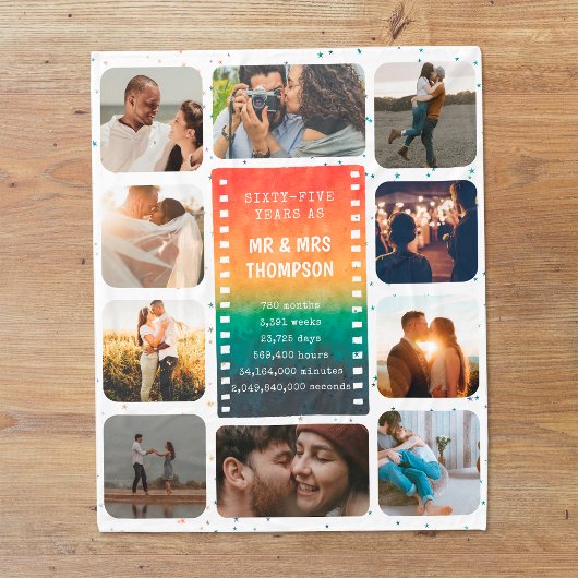 Retro Sunset Photo Mr and Mrs 65th Anniversary フリースブランケット