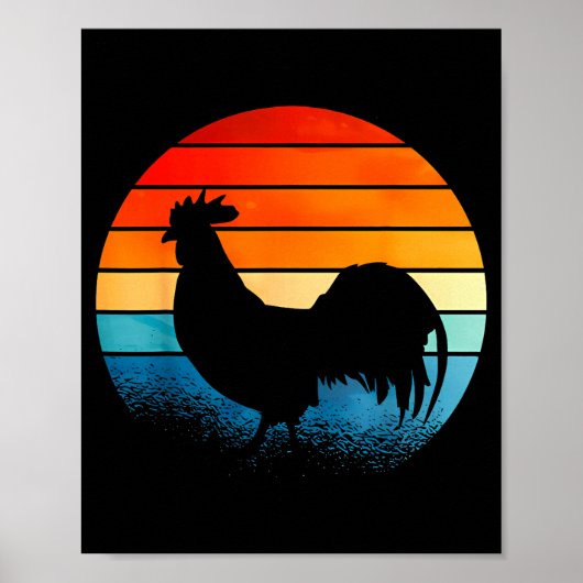 Retro Sunset Rooster Chicken Lover  ポスター (正面)