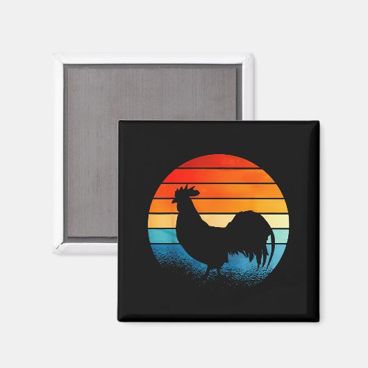 Retro Sunset Rooster Chicken Lover  マグネット (正面/裏面)