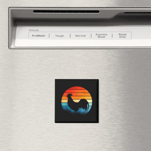 Retro Sunset Rooster Chicken Lover  マグネット (インサイチュ (食洗機))