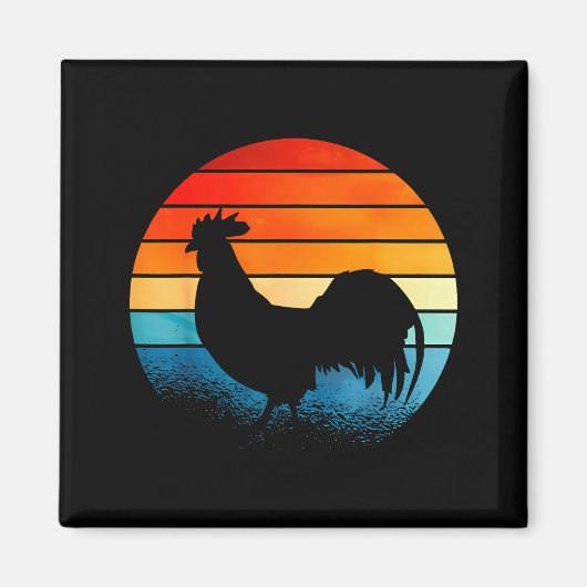 Retro Sunset Rooster Chicken Lover  マグネット (正面)