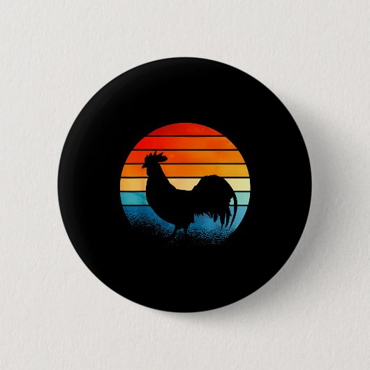 Retro Sunset Rooster Chicken Lover  缶バッジ (正面)