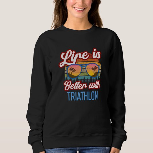 Retro Sunset Slogan   With Triathlon スウェットシャツ (正面)